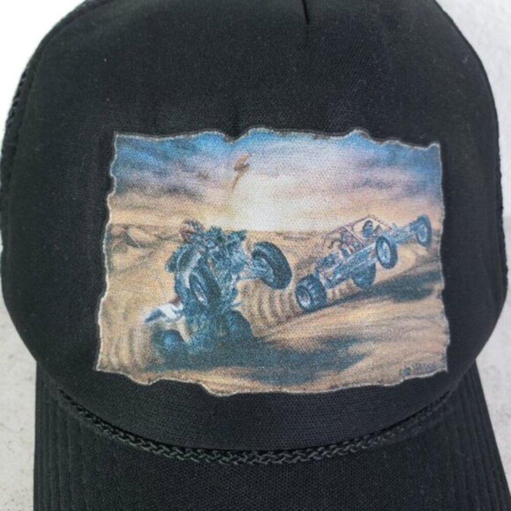 Vintage NISSIN Cap Sand Dunes ATV Print Trucker Hat View 3